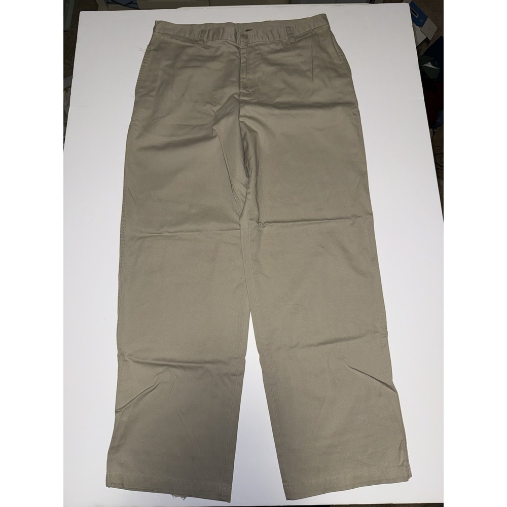 Calvin Klein Men 38 Chino Pants Khaki Beige Casual Flat Front 100% Cotton Preppy